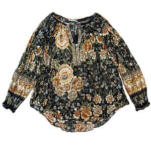 Spell & Gypsy Mystic Blouse Nightfall Organic Cotton Floral Tassel Tie Sz M